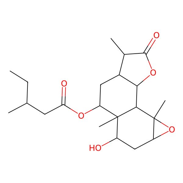 2D Structure of [(1S,2S,5S,8R,9R,10S,12R,14S)-10-hydroxy-5,9,14-trimethyl-4-oxo-3,13-dioxatetracyclo[7.5.0.02,6.012,14]tetradecan-8-yl] 3-methylpentanoate