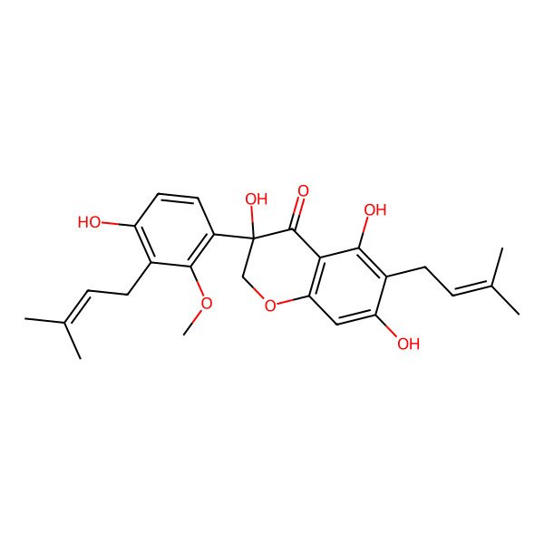 2D Structure of 3,5,7-trihydroxy-3-[4-hydroxy-2-methoxy-3-(3-methylbut-2-enyl)phenyl]-6-(3-methylbut-2-enyl)-2H-chromen-4-one