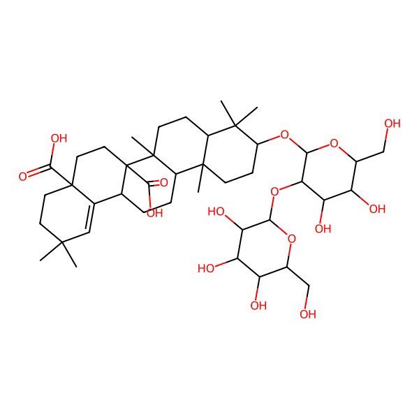 2D Structure of 10-[4,5-Dihydroxy-6-(hydroxymethyl)-3-[3,4,5-trihydroxy-6-(hydroxymethyl)oxan-2-yl]oxyoxan-2-yl]oxy-2,2,6b,9,9,12a-hexamethyl-3,4,5,6,6a,7,8,8a,10,11,12,13,14,14a-tetradecahydropicene-4a,6a-dicarboxylic acid