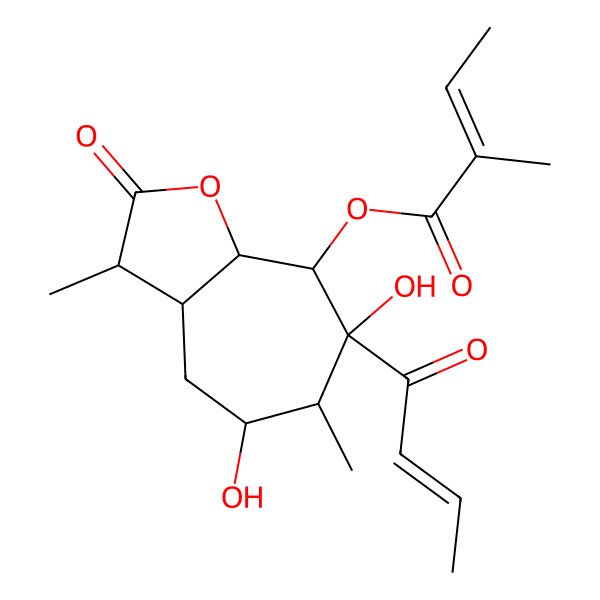 2D Structure of [(3R,3aS,5R,6S,7S,8S,8aR)-7-[(E)-but-2-enoyl]-5,7-dihydroxy-3,6-dimethyl-2-oxo-3a,4,5,6,8,8a-hexahydro-3H-cyclohepta[b]furan-8-yl] (Z)-2-methylbut-2-enoate