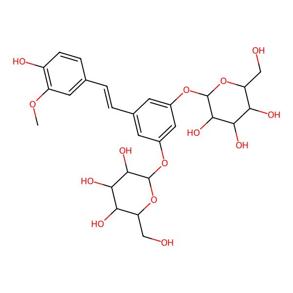 2D Structure of (2S,3R,4S,5S,6R)-2-[3-[(E)-2-(4-hydroxy-3-methoxyphenyl)ethenyl]-5-[(2S,3R,4S,5S,6R)-3,4,5-trihydroxy-6-(hydroxymethyl)oxan-2-yl]oxyphenoxy]-6-(hydroxymethyl)oxane-3,4,5-triol