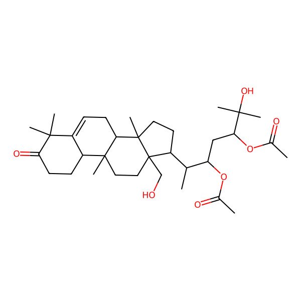 2D Structure of [(2S,3R,5R)-5-acetyloxy-6-hydroxy-2-[(8R,9R,10S,13S,14S)-13-(hydroxymethyl)-4,4,9,14-tetramethyl-3-oxo-1,2,7,8,10,11,12,15,16,17-decahydrocyclopenta[a]phenanthren-17-yl]-6-methylheptan-3-yl] acetate