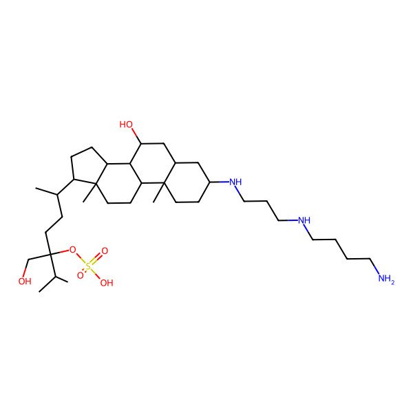 2D Structure of [6-[3-[3-(4-aminobutylamino)propylamino]-7-hydroxy-10,13-dimethyl-2,3,4,5,6,7,8,9,11,12,14,15,16,17-tetradecahydro-1H-cyclopenta[a]phenanthren-17-yl]-3-(hydroxymethyl)-2-methylheptan-3-yl] hydrogen sulfate