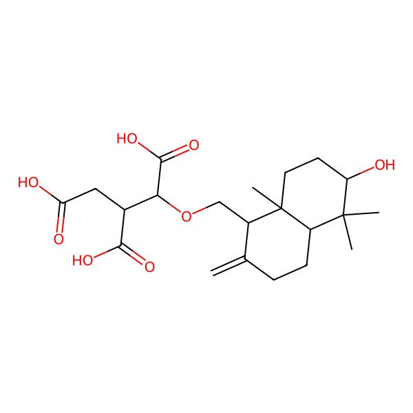 2D Structure of (1R,2S)-1-[[(1S,4aR,6S,8aR)-6-hydroxy-5,5,8a-trimethyl-2-methylidene-3,4,4a,6,7,8-hexahydro-1H-naphthalen-1-yl]methoxy]propane-1,2,3-tricarboxylic acid