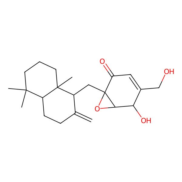 2D Structure of 1-[(5,5,8a-trimethyl-2-methylidene-3,4,4a,6,7,8-hexahydro-1H-naphthalen-1-yl)methyl]-5-hydroxy-4-(hydroxymethyl)-7-oxabicyclo[4.1.0]hept-3-en-2-one