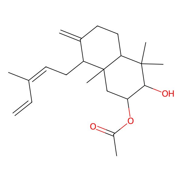 2D Structure of [(2R,3R,4aR,8S,8aR)-3-hydroxy-4,4,8a-trimethyl-7-methylidene-8-[(2E)-3-methylpenta-2,4-dienyl]-2,3,4a,5,6,8-hexahydro-1H-naphthalen-2-yl] acetate
