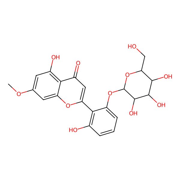 2D Structure of 5-hydroxy-2-[2-hydroxy-6-[(2S,3S,4S,5S,6R)-3,4,5-trihydroxy-6-(hydroxymethyl)oxan-2-yl]oxyphenyl]-7-methoxychromen-4-one