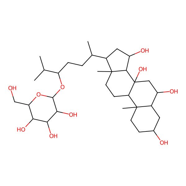 2D Structure of 10,13-Dimethyl-17-[6-methyl-5-[3,4,5-trihydroxy-6-(hydroxymethyl)oxan-2-yl]oxyheptan-2-yl]-1,2,3,4,5,6,7,9,11,12,14,15,16,17-tetradecahydrocyclopenta[a]phenanthrene-3,6,8,15-tetrol