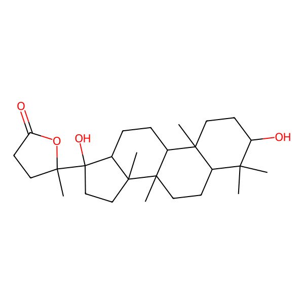 2D Structure of (5S)-5-[(3R,5R,8R,9R,10R,13S,14R,17R)-3,17-dihydroxy-4,4,8,10,14-pentamethyl-1,2,3,5,6,7,9,11,12,13,15,16-dodecahydrocyclopenta[a]phenanthren-17-yl]-5-methyloxolan-2-one