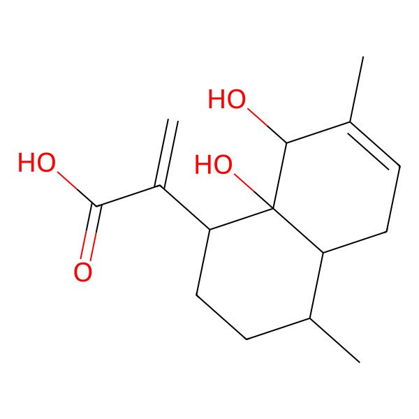 2D Structure of 2-[(1S,4S,4aS,8R,8aR)-8,8a-dihydroxy-4,7-dimethyl-2,3,4,4a,5,8-hexahydro-1H-naphthalen-1-yl]prop-2-enoic acid