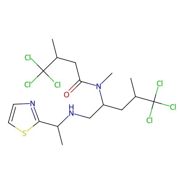 2D Structure of (3R)-4,4,4-trichloro-N,3-dimethyl-N-[(2R,4R)-5,5,5-trichloro-4-methyl-1-[[(1R)-1-(1,3-thiazol-2-yl)ethyl]amino]pentan-2-yl]butanamide