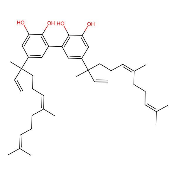 2D Structure of 3-[2,3-dihydroxy-5-[(3S,6E)-3,7,11-trimethyldodeca-1,6,10-trien-3-yl]phenyl]-5-[(3R,6E)-3,7,11-trimethyldodeca-1,6,10-trien-3-yl]benzene-1,2-diol