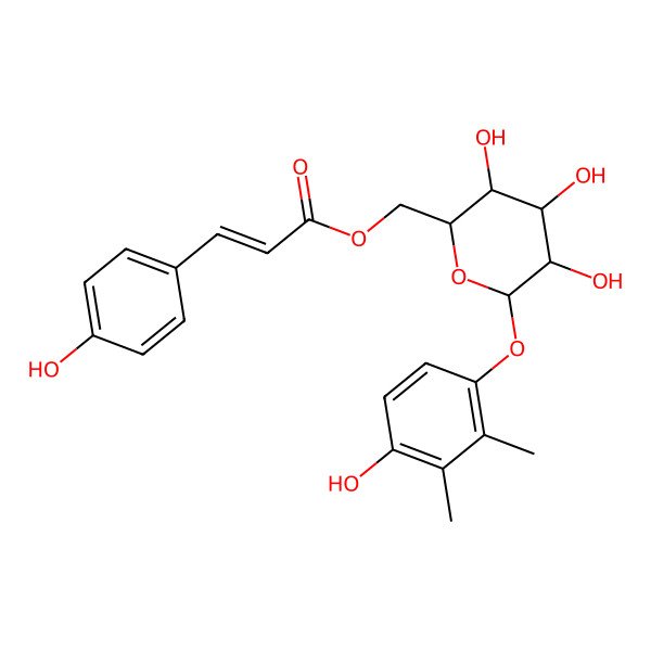 2D Structure of [(2R,3S,4S,5R)-3,4,5-trihydroxy-6-(4-hydroxy-2,3-dimethylphenoxy)oxan-2-yl]methyl (E)-3-(4-hydroxyphenyl)prop-2-enoate