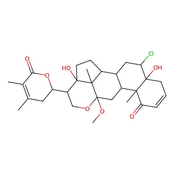 2D Structure of (1S,2S,4S,5R,10R,11S,13S,16R,17R,20S)-4-chloro-16-[(2R)-4,5-dimethyl-6-oxo-2,3-dihydropyran-2-yl]-5,17-dihydroxy-13-methoxy-10,20-dimethyl-14-oxapentacyclo[11.6.1.02,11.05,10.017,20]icos-7-en-9-one
