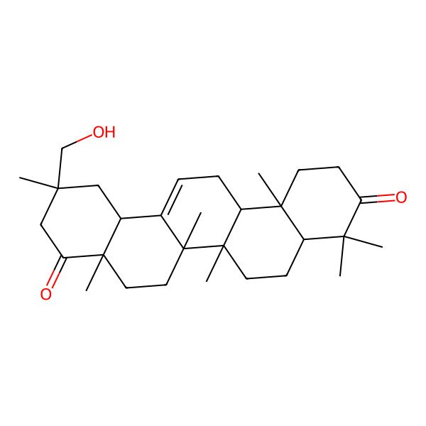 2D Structure of (4aR,6aR,6bS,8aR,11S,12aS,14aR,14bR)-11-(hydroxymethyl)-4,4,6a,6b,8a,11,14b-heptamethyl-1,2,4a,5,6,7,8,10,12,12a,14,14a-dodecahydropicene-3,9-dione 2D Structure of (4aR,6aR,6bS,8aR,11S,12aS,14aR,14bR)-11-(hydroxymethyl)-4,4,6a,6b,8a,11,14b-heptamethyl-1,2,4a,5,6,7,8,10,12,12a,14,14a-dodecahydropicene-3,9-dione