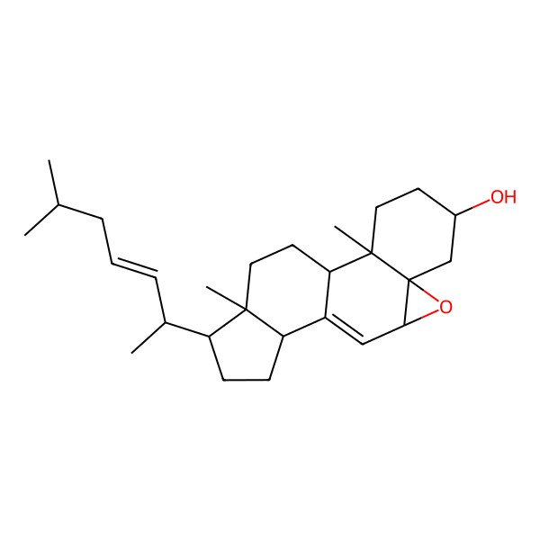2D Structure of (1S,2R,5S,7R,9S,12R,15R,16R)-2,16-dimethyl-15-[(E,2R)-6-methylhept-3-en-2-yl]-8-oxapentacyclo[9.7.0.02,7.07,9.012,16]octadec-10-en-5-ol