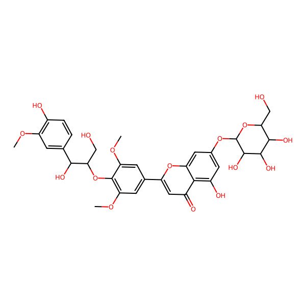 2D Structure of 2-[4-[1,3-Dihydroxy-1-(4-hydroxy-3-methoxyphenyl)propan-2-yl]oxy-3,5-dimethoxyphenyl]-5-hydroxy-7-[3,4,5-trihydroxy-6-(hydroxymethyl)oxan-2-yl]oxychromen-4-one