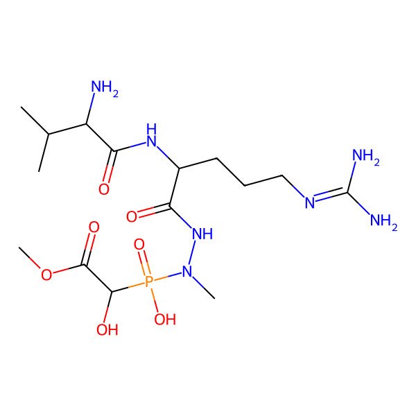2D Structure of N-[[2-[(2-amino-3-methylbutanoyl)amino]-5-(diaminomethylideneamino)pentanoyl]amino]-(1-hydroxy-2-methoxy-2-oxoethyl)-N-methylphosphonamidic acid