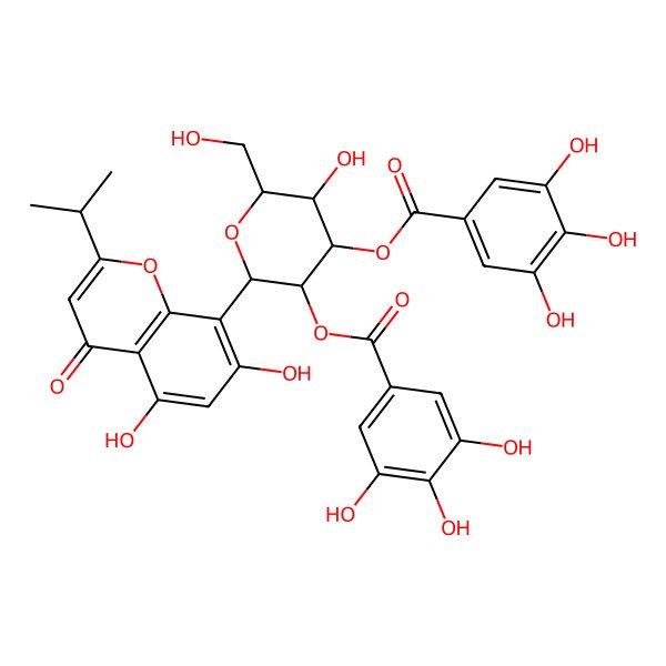 2D Structure of [2-(5,7-Dihydroxy-4-oxo-2-propan-2-ylchromen-8-yl)-5-hydroxy-6-(hydroxymethyl)-3-(3,4,5-trihydroxybenzoyl)oxyoxan-4-yl] 3,4,5-trihydroxybenzoate