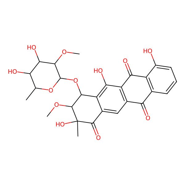 2D Structure of 4-(4,5-Dihydroxy-3-methoxy-6-methyloxan-2-yl)oxy-2,5,7-trihydroxy-3-methoxy-2-methyl-3,4-dihydrotetracene-1,6,11-trione