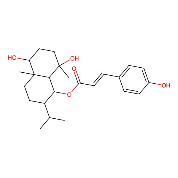 2D Structure of [(1S,2R,4aR,5R,8R,8aS)-5,8-dihydroxy-4a,8-dimethyl-2-propan-2-yl-1,2,3,4,5,6,7,8a-octahydronaphthalen-1-yl] 3-(4-hydroxyphenyl)prop-2-enoate