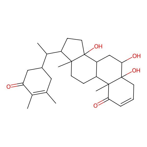 2D Structure of (5R,6R,8R,9S,10R,13R,14S,17R)-17-[(1R)-1-[(1S)-3,4-dimethyl-5-oxocyclohex-3-en-1-yl]ethyl]-5,6,14-trihydroxy-10,13-dimethyl-4,6,7,8,9,11,12,15,16,17-decahydrocyclopenta[a]phenanthren-1-one