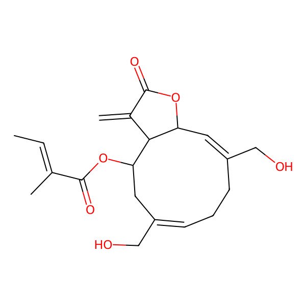 2D Structure of [6,10-Bis(hydroxymethyl)-3-methylidene-2-oxo-3a,4,5,8,9,11a-hexahydrocyclodeca[b]furan-4-yl] 2-methylbut-2-enoate