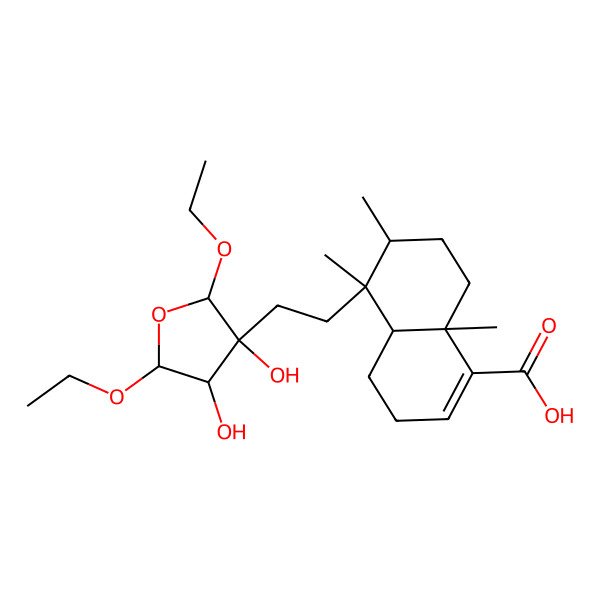 2D Structure of (4aS,5R,6S,8aS)-5-[2-[(2S,3R,4S,5R)-2,5-diethoxy-3,4-dihydroxyoxolan-3-yl]ethyl]-5,6,8a-trimethyl-3,4,4a,6,7,8-hexahydronaphthalene-1-carboxylic acid