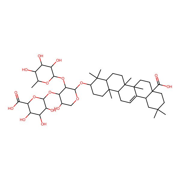 2D Structure of 6-[2-[(8a-Carboxy-4,4,6a,6b,11,11,14b-heptamethyl-1,2,3,4a,5,6,7,8,9,10,12,12a,14,14a-tetradecahydropicen-3-yl)oxy]-5-hydroxy-3-(3,4,5-trihydroxy-6-methyloxan-2-yl)oxyoxan-4-yl]oxy-3,4,5-trihydroxyoxane-2-carboxylic acid
