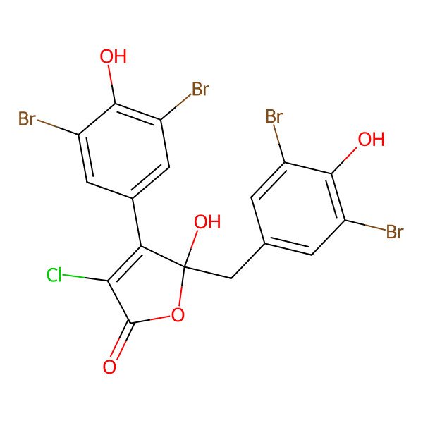 2D Structure of 3-Chloro-4-(3,5-dibromo-4-hydroxyphenyl)-5-[(3,5-dibromo-4-hydroxyphenyl)methyl]-5-hydroxyfuran-2-one