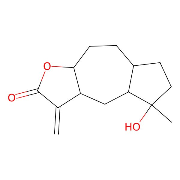 2D Structure of (3aS,5aR,8R,8aR,9aR)-8-hydroxy-8-methyl-1-methylidene-4,5,5a,6,7,8a,9,9a-octahydro-3aH-azuleno[6,5-b]furan-2-one
