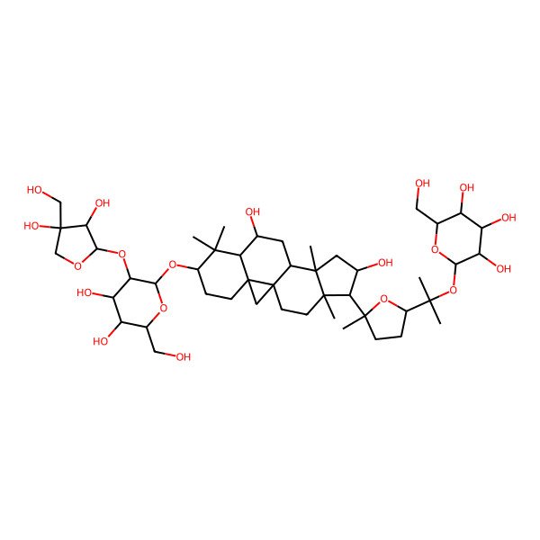 2D Structure of (2S,3R,4S,5S,6R)-2-[2-[(2S,5R)-5-[(1S,3R,6S,8S,9S,11R,12S,14S,15R,16R)-6-[(2R,3R,4S,5S,6R)-3-[(2S,3R,4R)-3,4-dihydroxy-4-(hydroxymethyl)oxolan-2-yl]oxy-4,5-dihydroxy-6-(hydroxymethyl)oxan-2-yl]oxy-9,14-dihydroxy-7,7,12,16-tetramethyl-15-pentacyclo[9.7.0.01,3.03,8.012,16]octadecanyl]-5-methyloxolan-2-yl]propan-2-yloxy]-6-(hydroxymethyl)oxane-3,4,5-triol