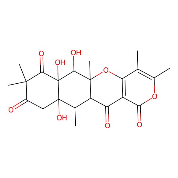 2D Structure of 12,17,18-Trihydroxy-1,4,5,11,15,15-hexamethyl-2,6-dioxatetracyclo[8.8.0.03,8.012,17]octadeca-3(8),4-diene-7,9,14,16-tetrone
