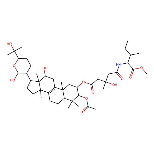 2D Structure of [(2R,3R,5R,10S,12S,13R,14S,17R)-3-acetyloxy-12-hydroxy-17-[(2R,3R,6R)-2-hydroxy-6-(2-hydroxypropan-2-yl)oxan-3-yl]-4,4,10,13,14-pentamethyl-2,3,5,6,7,11,12,15,16,17-decahydro-1H-cyclopenta[a]phenanthren-2-yl] (3S)-3-hydroxy-5-[[(2S,3S)-1-methoxy-3-methyl-1-oxopentan-2-yl]amino]-3-methyl-5-oxopentanoate