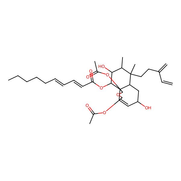 2D Structure of [(1R,3R,5R,6aS,7S,8S,9R,10R,10aS)-1,3-diacetyloxy-5,9-dihydroxy-7,8-dimethyl-7-(3-methylidenepent-4-enyl)-1,3,5,6,6a,8,9,10-octahydrobenzo[d][2]benzofuran-10-yl] (2E,4E)-deca-2,4-dienoate