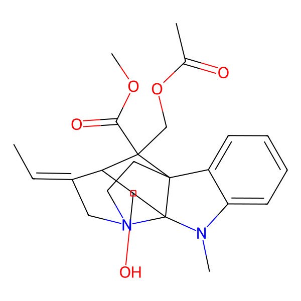 2D Structure of methyl (1S,9S,10R,12S,13E,18R)-18-(acetyloxymethyl)-13-ethylidene-10-hydroxy-8-methyl-8,15-diazapentacyclo[10.5.1.01,9.02,7.09,15]octadeca-2,4,6-triene-18-carboxylate