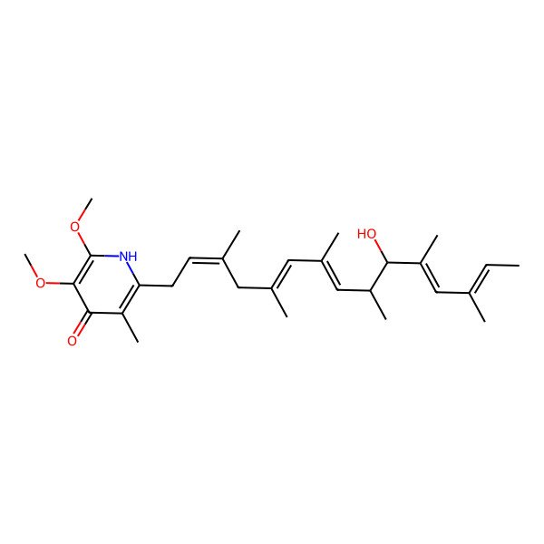 2D Structure of 2-(10-hydroxy-3,5,7,9,11,13-hexamethylpentadeca-2,5,7,11,13-pentaenyl)-5,6-dimethoxy-3-methyl-1H-pyridin-4-one