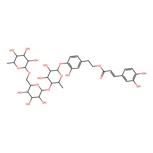 2D Structure of 2-[4-[(2S,3R,4S,5R,6S)-3,4-dihydroxy-6-methyl-5-[(2S,3R,4S,5R,6R)-3,4,5-trihydroxy-6-[[(2R,3R,4R,5R,6S)-3,4,5-trihydroxy-6-methyloxan-2-yl]oxymethyl]oxan-2-yl]oxyoxan-2-yl]oxy-3-hydroxyphenyl]ethyl (E)-3-(3,4-dihydroxyphenyl)prop-2-enoate