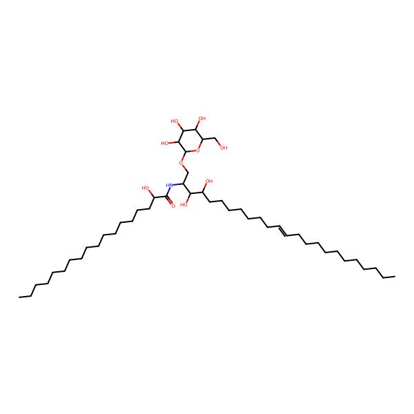 2D Structure of (2R)-N-[(E,2R,3S,4R)-3,4-dihydroxy-1-[(2R,3R,4S,5S,6R)-3,4,5-trihydroxy-6-(hydroxymethyl)oxan-2-yl]oxytetracos-12-en-2-yl]-2-hydroxyoctadecanamide