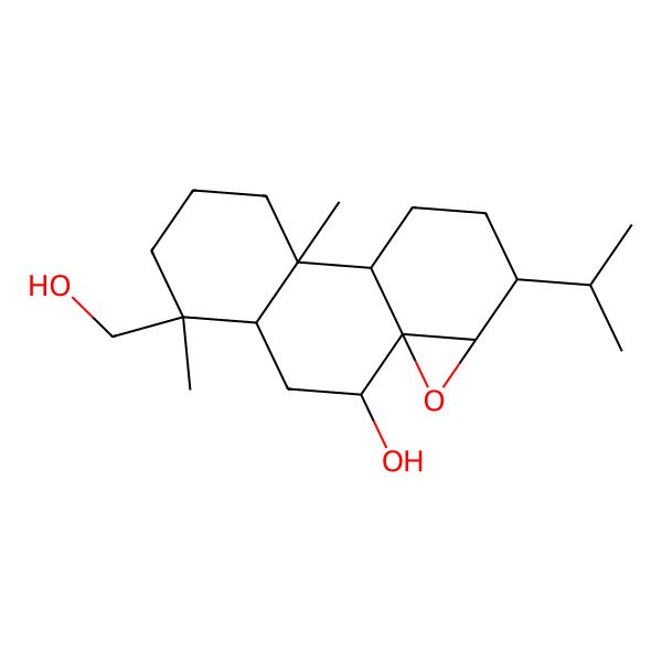 2D Structure of (1S,2R,4R,5R,9S,10R,13S,14S)-5-(hydroxymethyl)-5,9-dimethyl-13-propan-2-yl-15-oxatetracyclo[8.5.0.01,14.04,9]pentadecan-2-ol