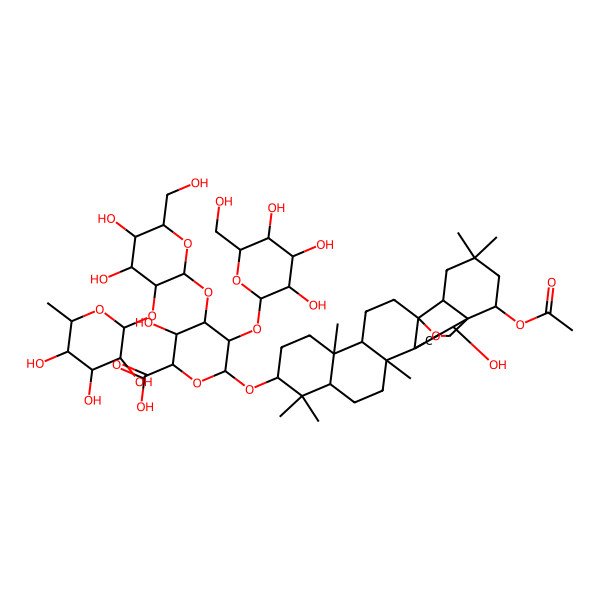 2D Structure of 6-[(22-Acetyloxy-2-hydroxy-4,5,9,9,13,20,20-heptamethyl-24-oxahexacyclo[15.5.2.01,18.04,17.05,14.08,13]tetracosan-10-yl)oxy]-4-[4,5-dihydroxy-6-(hydroxymethyl)-3-(3,4,5-trihydroxy-6-methyloxan-2-yl)oxyoxan-2-yl]oxy-3-hydroxy-5-[3,4,5-trihydroxy-6-(hydroxymethyl)oxan-2-yl]oxyoxane-2-carboxylic acid