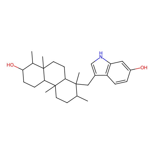 2D Structure of 3-[(7-hydroxy-1,2,4a,8,8a-pentamethyl-3,4,4b,5,6,7,8,9,10,10a-decahydro-2H-phenanthren-1-yl)methyl]-1H-indol-6-ol