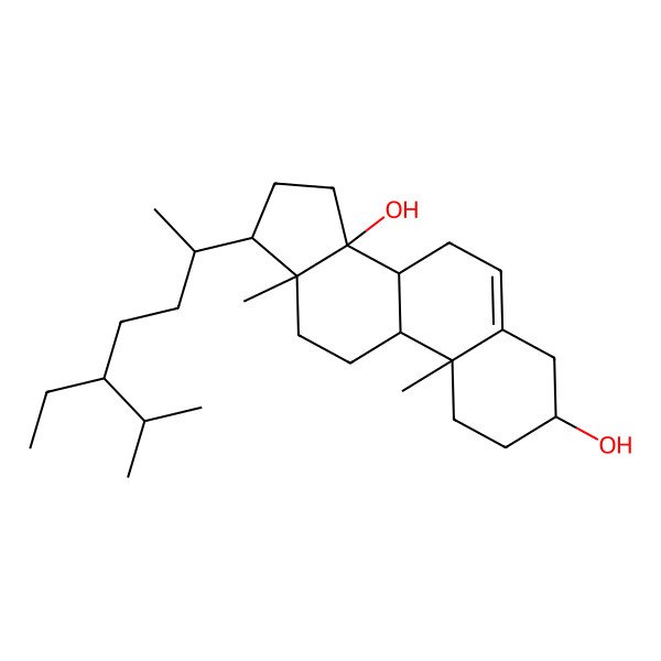 2D Structure of (3S,8R,9S,10R,13R,14R,17R)-17-[(2R,5R)-5-ethyl-6-methylheptan-2-yl]-10,13-dimethyl-1,2,3,4,7,8,9,11,12,15,16,17-dodecahydrocyclopenta[a]phenanthrene-3,14-diol
