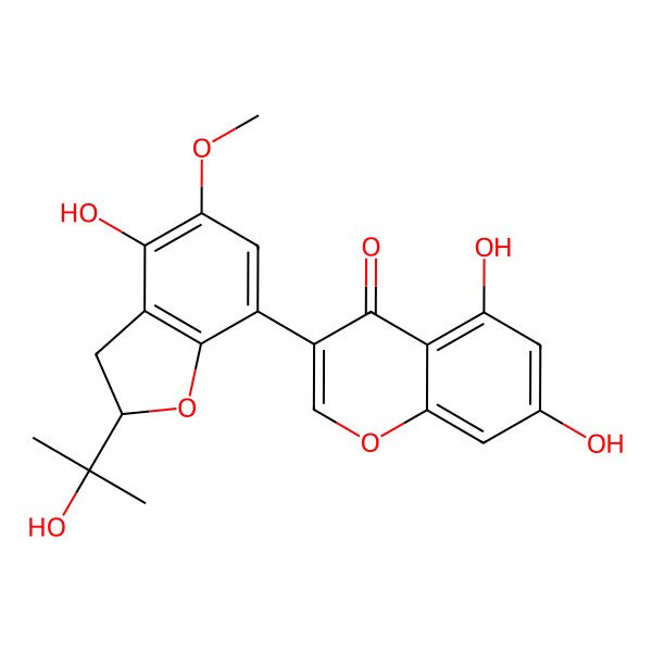 2D Structure of 5,7-Dihydroxy-3-[4-hydroxy-2-(2-hydroxypropan-2-yl)-5-methoxy-2,3-dihydro-1-benzofuran-7-yl]chromen-4-one