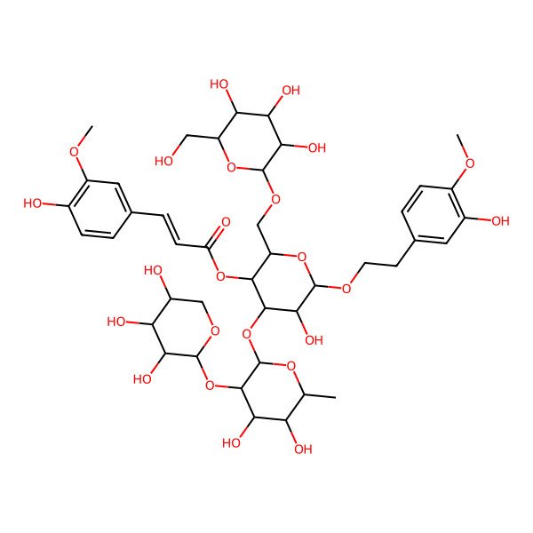 2D Structure of [4-[4,5-Dihydroxy-6-methyl-3-(3,4,5-trihydroxyoxan-2-yl)oxyoxan-2-yl]oxy-5-hydroxy-6-[2-(3-hydroxy-4-methoxyphenyl)ethoxy]-2-[[3,4,5-trihydroxy-6-(hydroxymethyl)oxan-2-yl]oxymethyl]oxan-3-yl] 3-(4-hydroxy-3-methoxyphenyl)prop-2-enoate