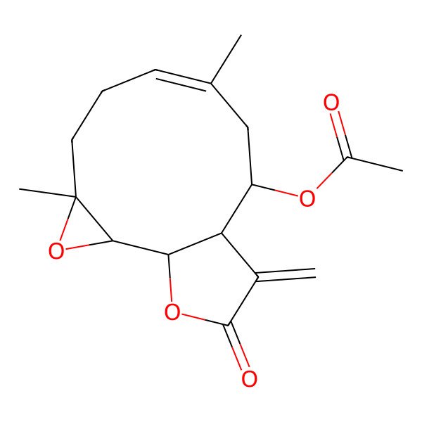 2D Structure of [(1S,2R,4R,7E,10S,11R)-4,8-dimethyl-12-methylidene-13-oxo-3,14-dioxatricyclo[9.3.0.02,4]tetradec-7-en-10-yl] acetate