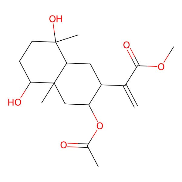2D Structure of methyl 2-[(2R,3R,4aR,5R,8R,8aR)-3-acetyloxy-5,8-dihydroxy-4a,8-dimethyl-1,2,3,4,5,6,7,8a-octahydronaphthalen-2-yl]prop-2-enoate