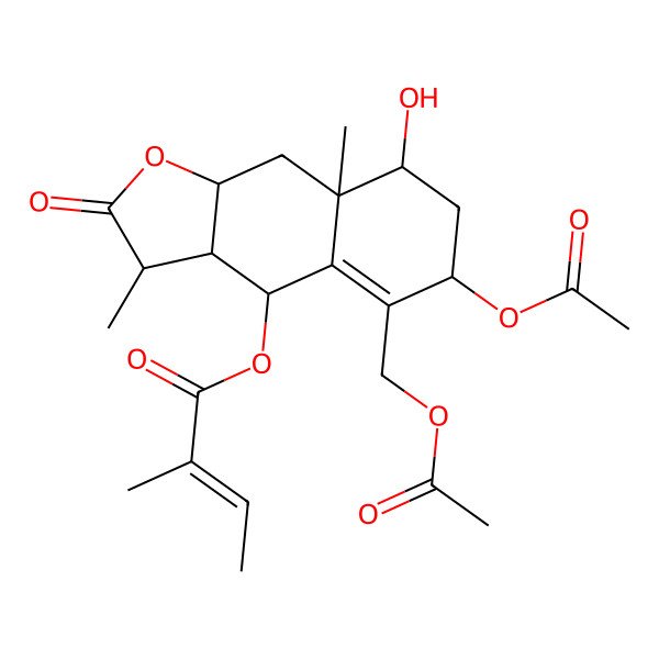 2D Structure of [(3R,3aR,4S,6S,8S,8aS,9aR)-6-acetyloxy-5-(acetyloxymethyl)-8-hydroxy-3,8a-dimethyl-2-oxo-3,3a,4,6,7,8,9,9a-octahydrobenzo[f][1]benzofuran-4-yl] (E)-2-methylbut-2-enoate