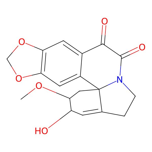 2D Structure of 18-Hydroxy-19-methoxy-5,7-dioxa-13-azapentacyclo[11.7.0.01,16.02,10.04,8]icosa-2,4(8),9,16-tetraene-11,12-dione