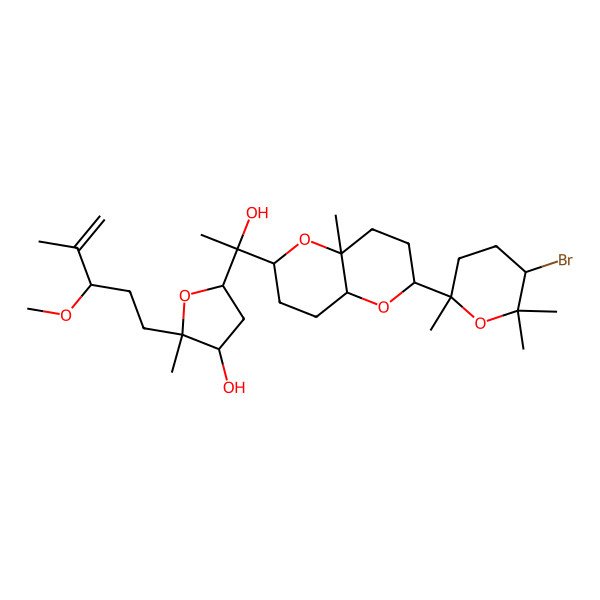 2D Structure of 5-[1-[2-(5-bromo-2,6,6-trimethyloxan-2-yl)-4a-methyl-3,4,6,7,8,8a-hexahydro-2H-pyrano[3,2-b]pyran-6-yl]-1-hydroxyethyl]-2-(3-methoxy-4-methylpent-4-enyl)-2-methyloxolan-3-ol